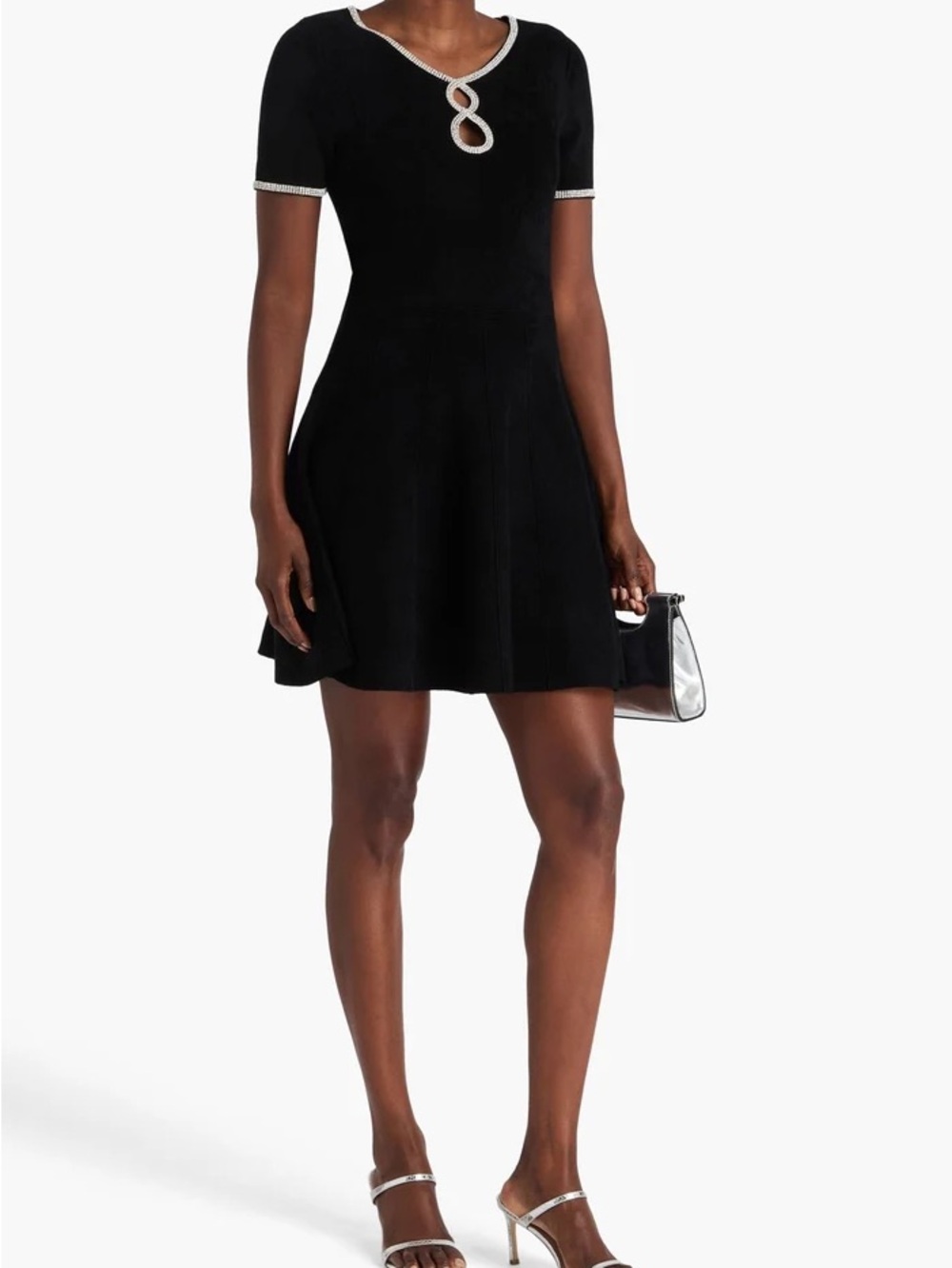 Sandro Black Fit-and-Flare Dress with Silver Trim